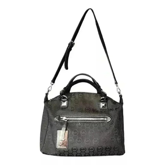 Michael Kors Grayson Satchel Bag - Large Canvas Leather Shoulder Handbag - Picture 1 of 8
